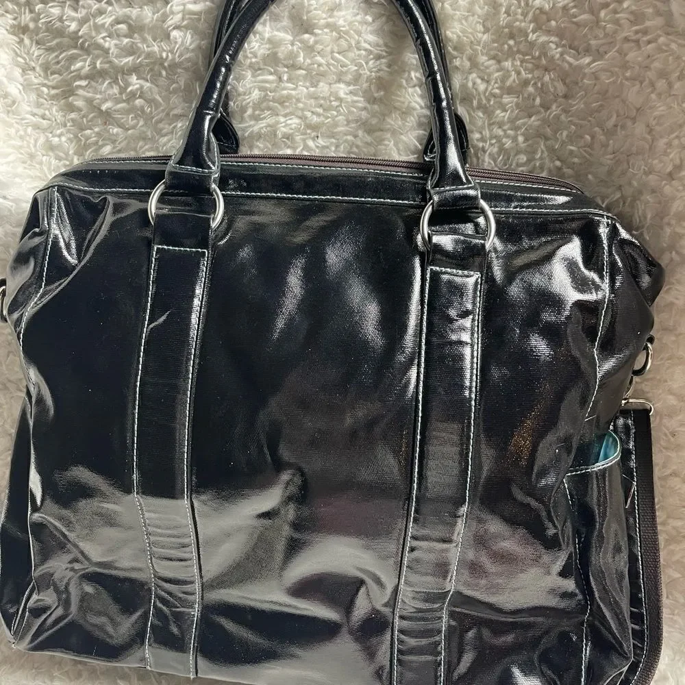 Urban Junket Black patent coated Canvas extra large JB laptop tote/shoul…